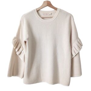 Tory Burch Ashley Ribbed Ruffle-Sleeve Sweater